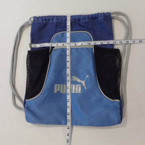 PUMA Drawstring Carry All Bag Size 14" x 18" Wear on BACK  or Shoulder Blue/Gray - Picture 4 of 4